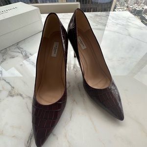 L.K Bennett Floret burgundy Croc Effect Pointed Toe Courts